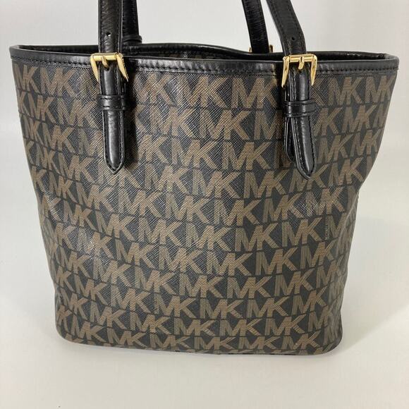 MICHAEL KORS, BLACK AND BROWN SIGNATURE PRINT SHOULDER BAG - Picture 4 of 16